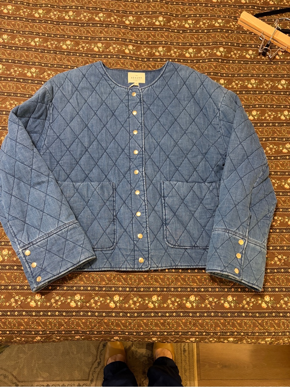 NWT Sezane Dakota Quilted Blue Denim Jacket